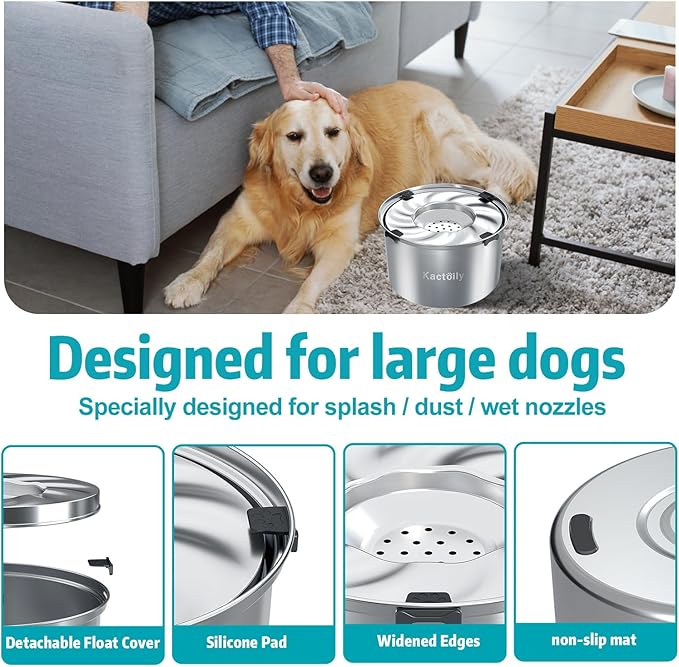 1.5 Gal Dog Water Bowl No Spill, 5.6L Slow Water Bowl for Large Dogs, Slow Drinking Dog Water Bowl Dispenser, Stainless Steel Dog Bowls for Messy Drinkers-PurrikoPets