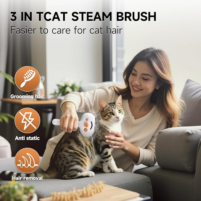 3-in-1 Pet Steam Brush Set for Dogs & Cats, Grooming Comb with Spray, Defur Tool, Water-Assisted Hair Removal, Gentle Cat & Dog Spritz Brush, Multi-Purpose Steam Grooming Kit-PurrikoPets