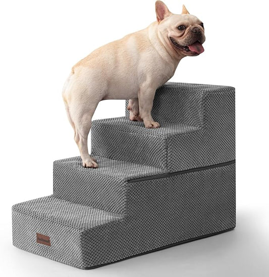 Dog Stairs for Bed 18.5" H, 4-Step Dog Steps for Small Dogs and Cats, Indoor Non-Slip Balanced Pet Stairs are Suitable for Puppy, Older Cat,Gery-PurrikoPets
