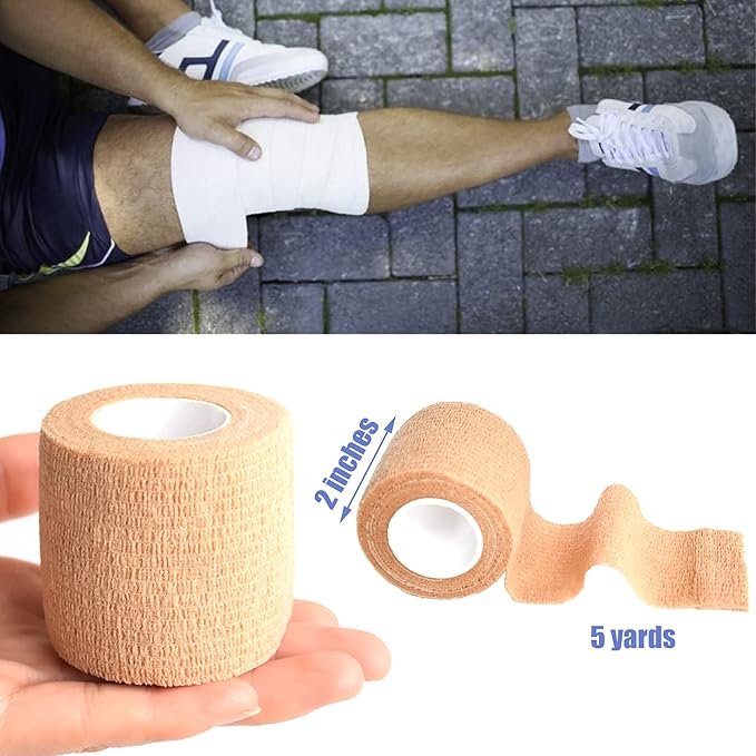 9 Pack 2" x 5 Yards Self Adhesive Bandage Wrap Self Stick Wrap for Ankle, Wrist, Finger, Sports, Breathable Cohesive Vet Tape for Pets (Skin Color)-PurrikoPets