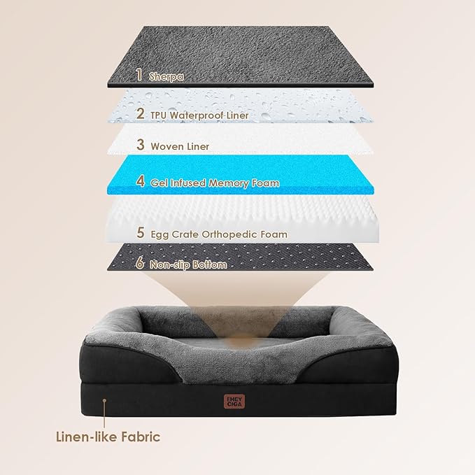 EHEYCIGA Memory Foam Dog Bed for Medium Size, Orthopedic Dog Sofa with Sides and Waterproof Liner, Washable Bolster Pet Couch with Removable Cover, 35x22x6.5 Inch, Grey/Black-PurrikoPets