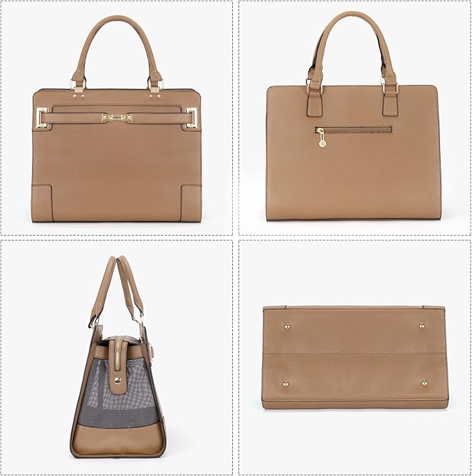 Fashion Pet Carrier Dog Cat Carrier Purse Soft-Sided Leather Handbag Pet Tote Bag for Small Dogs Puppy and Cats TSA Airline Approved (Khaki)-PurrikoPets