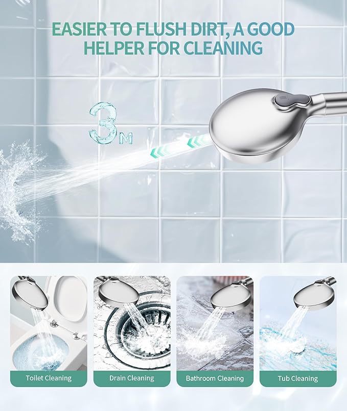Filtered Shower Head with Handheld, High Pressure 9 Spray Mode Chrome Showerhead with 4 Filters, Detachable Shower Head, Water Softener Filters Beads for Hard Water - Remove Chlorine-PurrikoPets