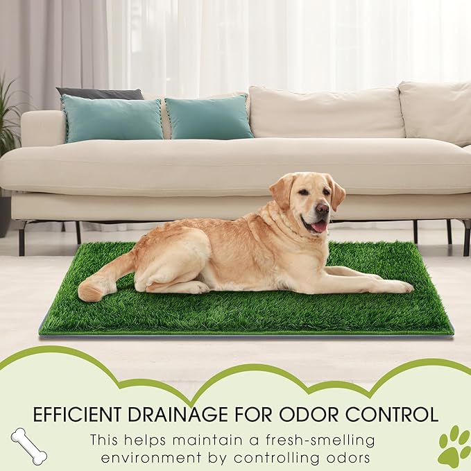 Dog Potty for Indoor or Porch with Foldable Silicone Stand Tray Large, 35 x 25 Inch Dog Grass Pad for Puppy Training, Reusable Artificial Grass Pee Pad, Indoor Outdoor Pet Toilet for Small Medium Dogs-PurrikoPets