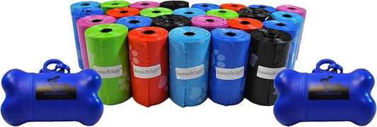 Downtown Pet Supply Rainbow Paw Print Poop Bags (520 CT & 2 Dispensers) - Leak-Proof, Unscented, Clips to Dog Leashes & Harnesses-PurrikoPets