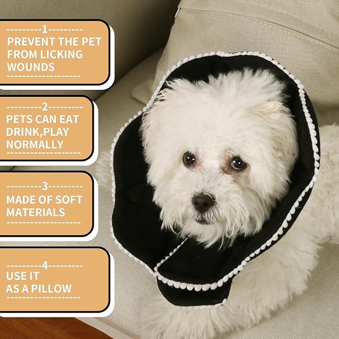 Adjustable Small Dog Cone,Soft Cat Recovery Cone Collar,Cute Cat Surgery Collar for Kitten,Puppy,Black,Medium-PurrikoPets