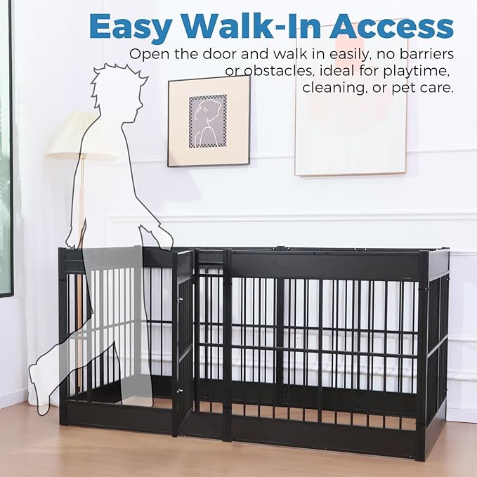 Dog Playpen, 35.4" Height Dog Pen Indoor, Heavy Duty, Safe and Sturdy, Furniture Style Puppy Pen (12 Panels (35.4" High), Black)-PurrikoPets