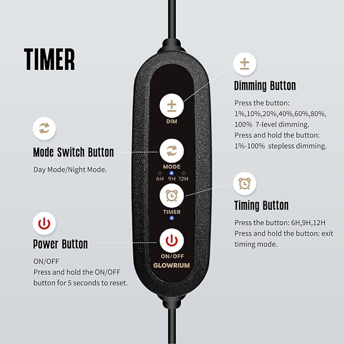 GLOWRIUM Aquarium Light, LED Freshwater Fish Tank Light with Timer, Full Spectrum Planted Aquarium Grow Lights with Daylight/Moonlight Mode, Brightness Adjustable, Auto On/Off (30-35 in)-PurrikoPets