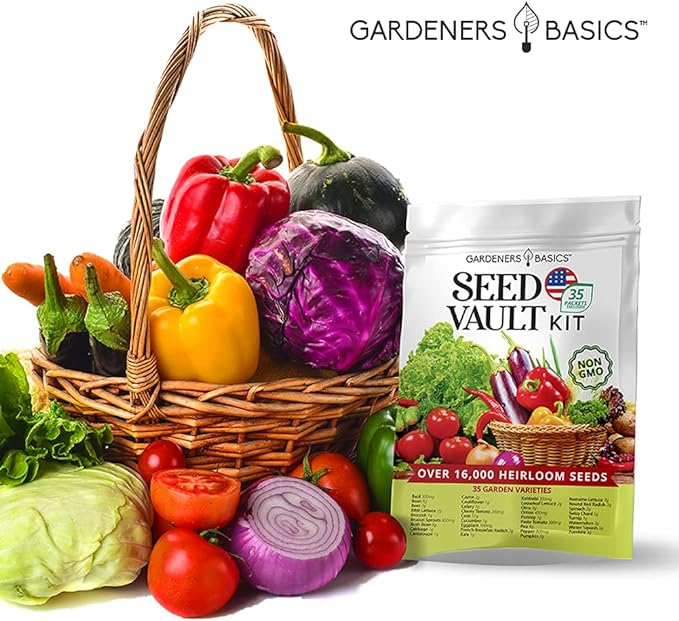 Gardeners Basics Survival Vegetable Seeds Garden Kit Over 16,000 Seeds Non-GMO and Heirloom, Great for Emergency Bugout Survival Gear 35 Varieties Seeds for Planting Vegetables 35 Free Plant Markers-PurrikoPets