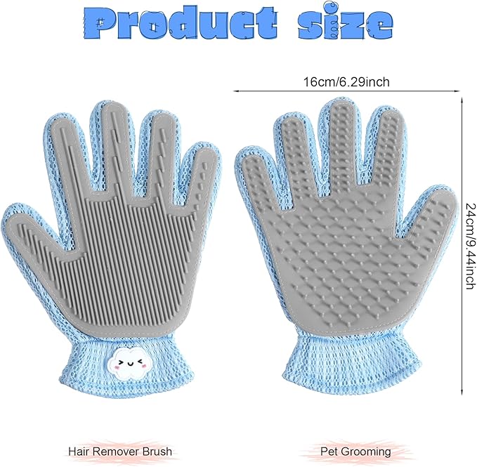 2 in 1 Pet Grooming Glove for Cats & Dogs, Efficient Deshedding Brush Pet Long Short Fur Removal Glove, Gentle Massaging Puppy Kitten Bathing Grooming Brush Tool, Easy Clean Floating Hair Mitt-PurrikoPets