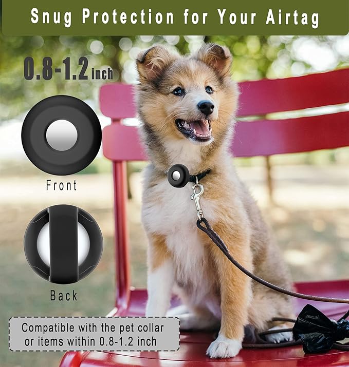 Airtag Holder for Dog Collar, Cibaabo Silicone Air Tag Case Cover Compatible with Apple Airtags for 0.8-1.2inch Cat Pet Collar Harness Loop-PurrikoPets
