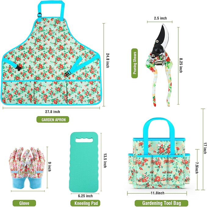 Garden Tools Set WANCHI 10 Piece Heavy Duty Floral Garden Tool Set Gardening Gifts for Women Men Birthday Rust-Proof Aluminum Garden Hand Tools Gardening Kit with Tote Bag Apron Glove-PurrikoPets