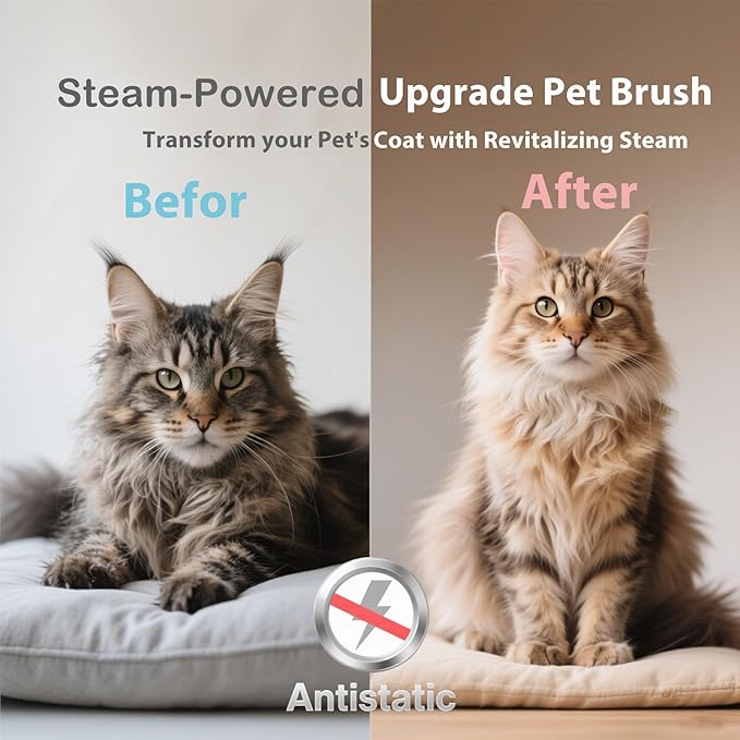4 in 1 Cat Steam Brush Rechargeable Anti-Static Pet Spray Hair Removal Comb for Shedding and Grooming Multi-functional Pet Massage Brushes for Cats Dogs Small Animals-PurrikoPets
