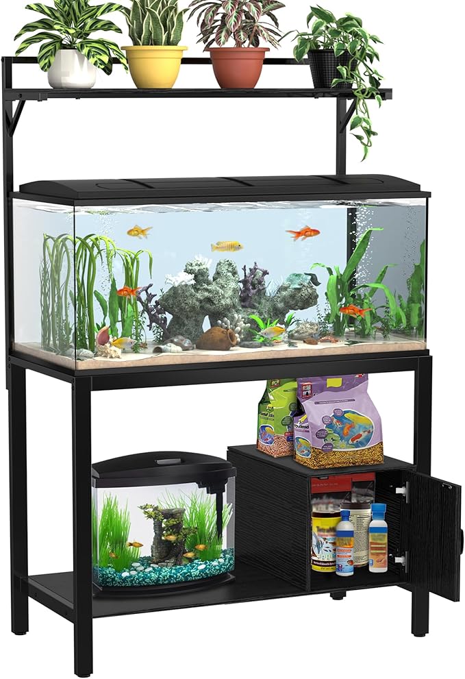 GDLF 40-50 Gallon Fish Tank Stand with Plant Shelf Metal Aquarium Stand with Cubby Storage 36.6" x 18.5" Tabletop fits Aquarium,Turtle Tank,or Reptile Terrariums-PurrikoPets
