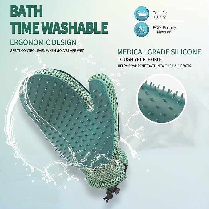 2 in 1 Pet Fur Glove & Cat Hair Remover Glove, Dog Grooming Glove Brush for Shedding, Massage, Efficient Pet Hair Remover Mitt for Uproot Cleaner Clothes, Couch, Carpet [Blue/Pair]-PurrikoPets