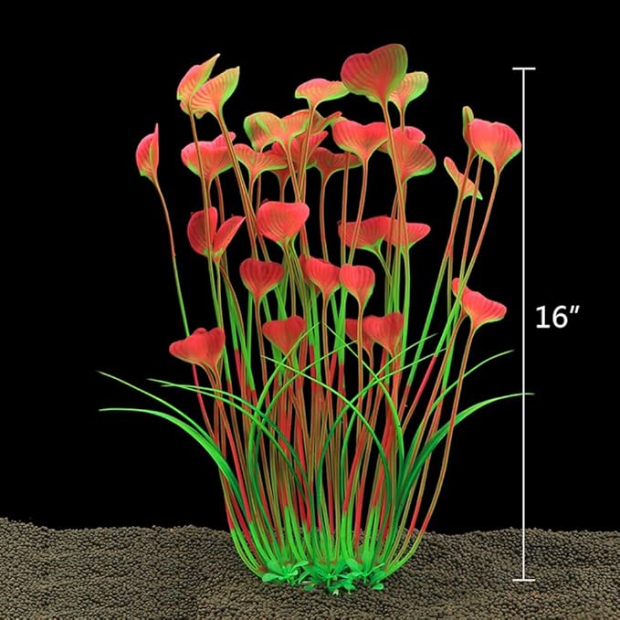 ALEGI Fish Tank Decorations Plastic Plants Large,Aquarium Artificial Plants Decoration Ornament Safe for All Fish-16 inch 2Pcs (Pink 2 pcs)-PurrikoPets
