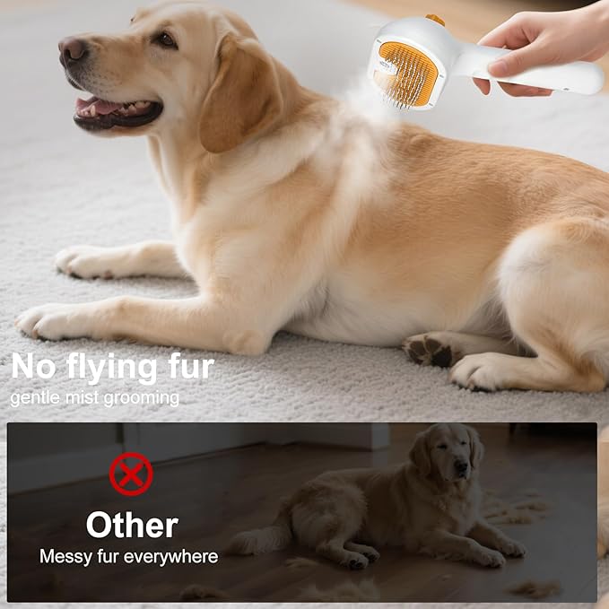 3-in-1 Pet Steam Brush Set for Dogs & Cats, Grooming Comb with Spray, Defur Tool, Water-Assisted Hair Removal, Spritz Brush, Multi-Purpose Kit, Undercoat Rake, Deshedding Brushes, Dematting Brush.-PurrikoPets