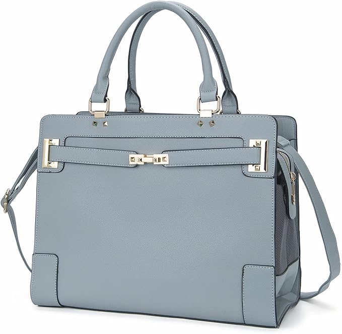 Fashion Pet Carrier Dog Cat Carrier Purse Soft-Sided Leather Handbag Pet Tote Bag for Small Dogs Puppy and Cats TSA Airline Approved (Grey)-PurrikoPets