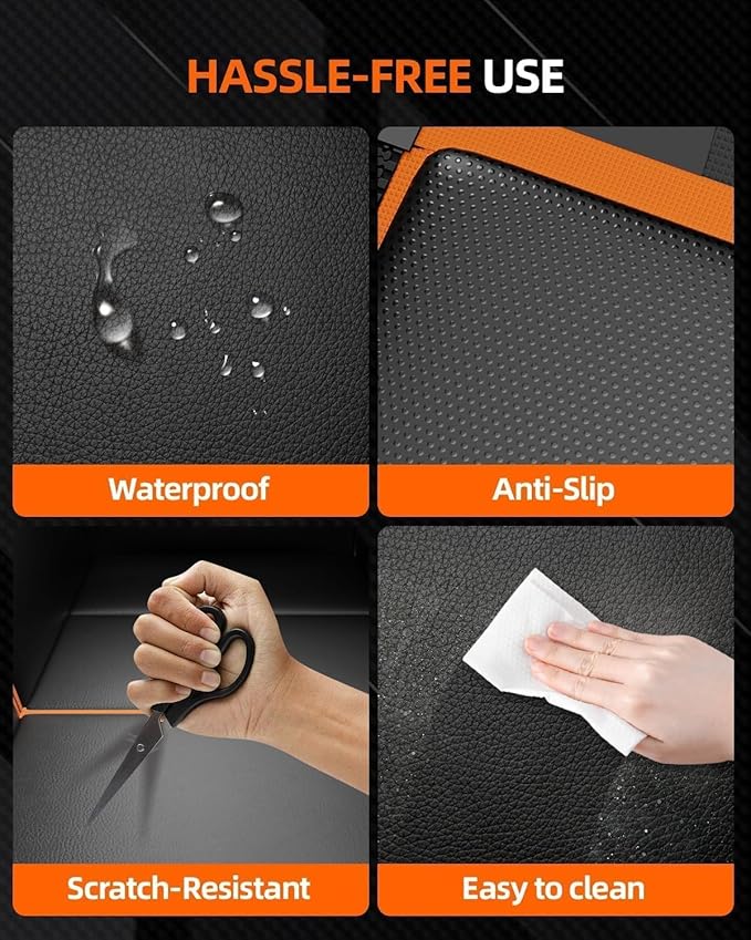 6-in-1 Leather Dog BackSeat Extender, Hard Bottom 40/60 Split Waterproof Car Back/Front Seat Cover, Rear Hammock Carseat Protector, Large Size Pet Mat for SUV/Truck/Cargo, Vehicle Bed Travel Accessory-PurrikoPets