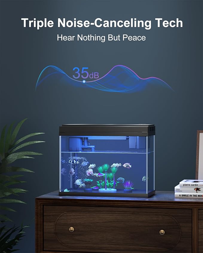 Fish Tank Aquarium Kit, 2.38 Gallon Beta Fish Aquariums, UHD Glass,Temperature Sensing, 7-Color Lighting Small Fish Tank for Kids/Desktop Decor-PurrikoPets