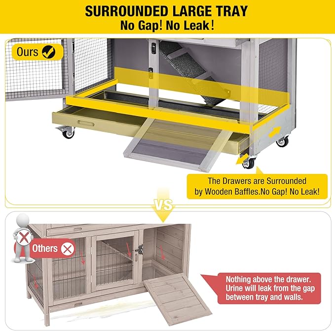 Aivituvin 36" Rabbit Hutch Bunny Cage Indoor Outdoor Guinea Pig Cage 2 Story Wth 2 Tray, Trap Door, Wheels-PurrikoPets