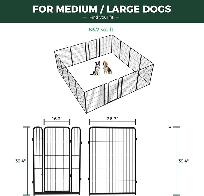 FXW Homeplus Unleashed Indoor Dog Playpen - Stress-Free and Safe Play, Heavy Duty 40 Inch 16 Wire Panels Dog Pen for Medium and Large Dogs, Black│Patented-PurrikoPets
