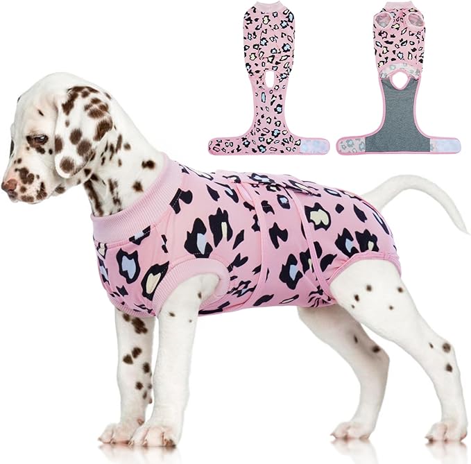 FUAMEY Recovery Suit for Dogs After Surgery,Soft Breathable Dog Bodysuit E-Collar & Cone Alternative Surgical Suit,Male Female Dog Neuter Spay Suits Anti Licking Wounds Onesie Pink Leopard S-PurrikoPets