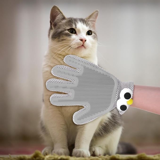 2 in 1 Pet Grooming Glove for Cats & Dogs, Efficient Deshedding Brush Pet Long Short Fur Removal Glove, Gentle Massaging Puppy Kitten Bathing Grooming Brush Tool, Easy Clean Floating Hair Mitt-PurrikoPets