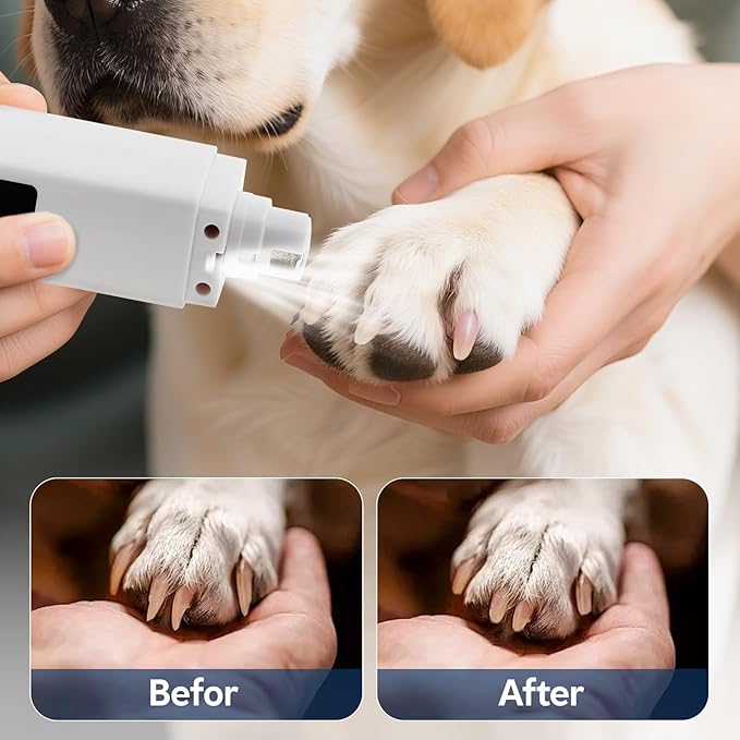 Dog Nail Grinder with 4-Speeds,Pet Claw Trimmers with 2 Modes Lighting UV, Nail Clippers for Small Medium and Large Dogs and Cats, Animal Nail Care,Grooming (White)-PurrikoPets