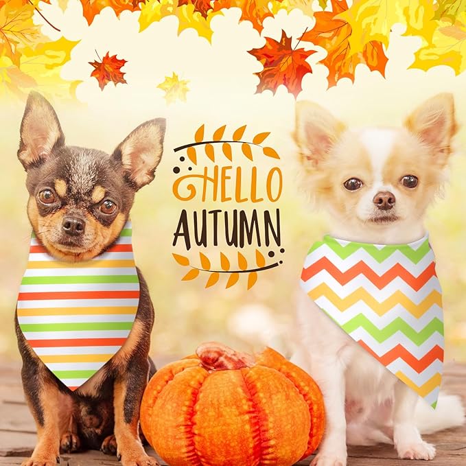 100 Pieces Fall Dog Bandanas Bulk Colorful Autumn Bandanas for Dogs with Polka Dot Stripe Wave Patterns for Pets Doggies Fall Autumn Thanksgiving Party Costume Accessories-PurrikoPets