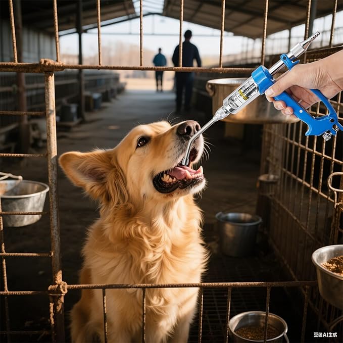 20ML Veterinary Metal Feeding Gun, Continuous Drench Gun Dosing Device Veterinary Adjustable Medicine Dispenser Husbandry Autonomous Feeding Tool, for Pig Cow, Sheep, Horse (Blue, 20ML No Bottle)-PurrikoPets