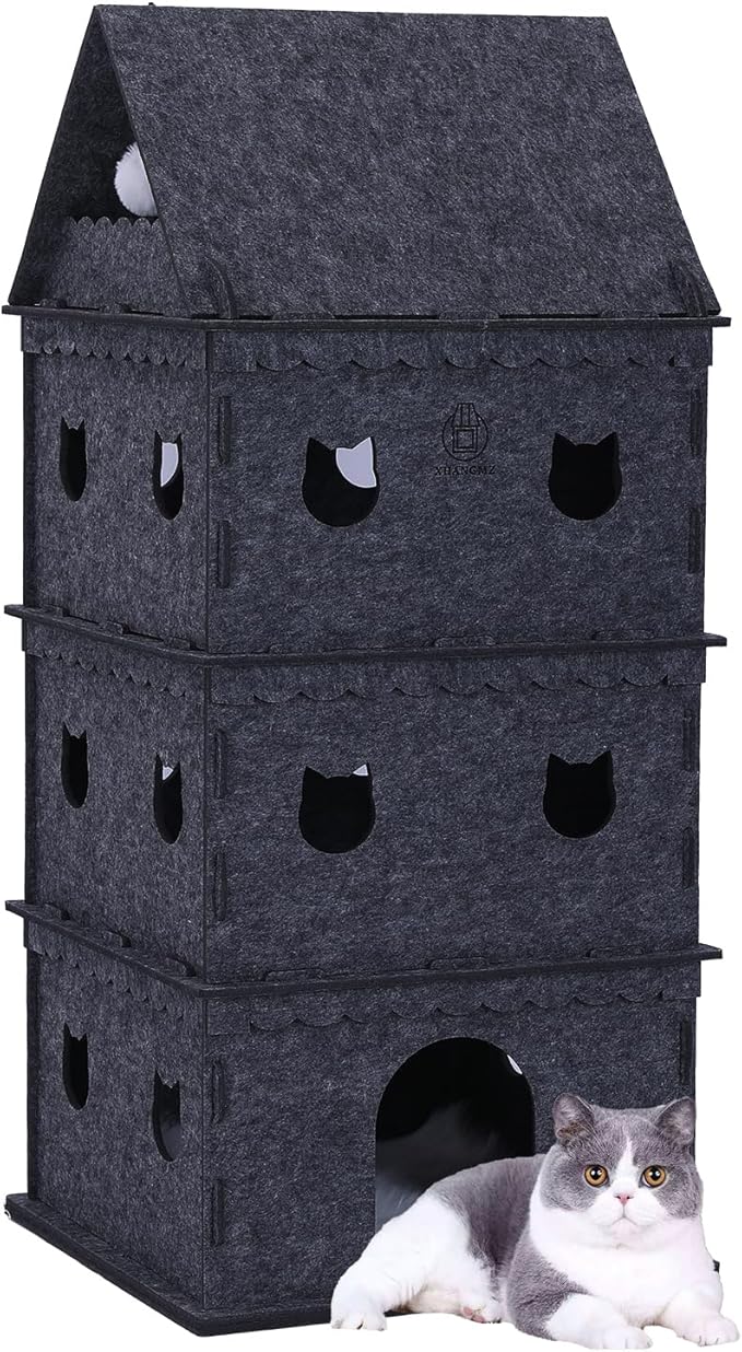 4-Tier Indoor Cat Apartment，Cozy Pet Cat Bed, Hideaway, and Sturdy Cat Castle for Multiple and Large Cats-PurrikoPets