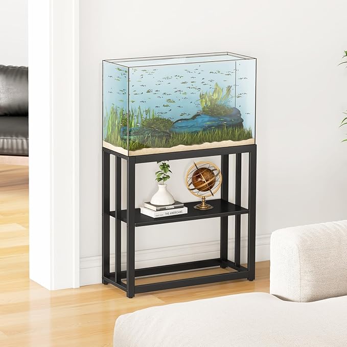 30.7" W x 13" Inch for 20-29 Gallon Long Fish Tank Stand With Storage Shelf, Aquarium Stand With Hooks,Heavy Duty Metal Turtle Reptile Tank Stand, Easy Assemble-PurrikoPets