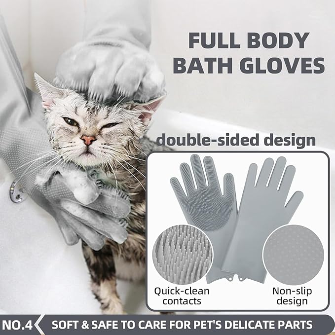 6-in-1 Grey Pet Grooming Kit: Hair Brush, Towel, Washing Gloves, Slicker Brush, and Shampoo Scrubber for Dogs and Cats-PurrikoPets