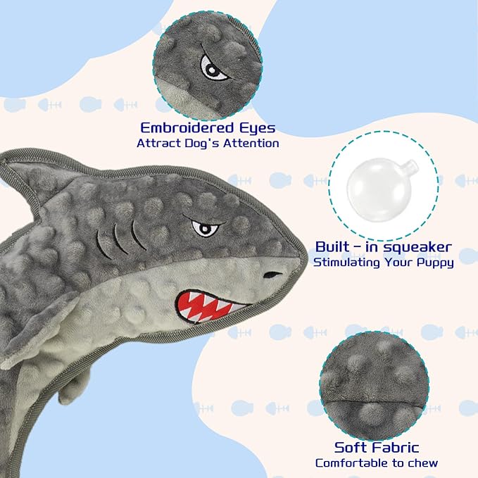 Dog Toy Squeaky Chew Dog Toys No PP-Cotton,no Stuffed for Small, Medium, Large Breed Dogs Interactive Hours of Fun,Gray-Shark-PurrikoPets