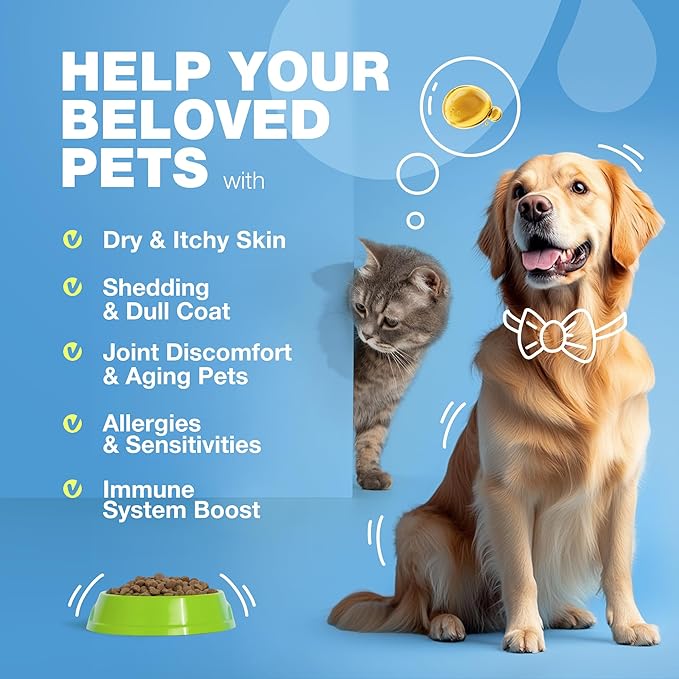 Fish Oil for Dogs and Cats - Skin and Coat Support Supplement for Pets - Omega 3 6 9 Fatty Acids - Itchy Skin, Shedding, Immunity, Joint - EPA DHA - Wild Caught Salmon and Pollock Food Topper-PurrikoPets