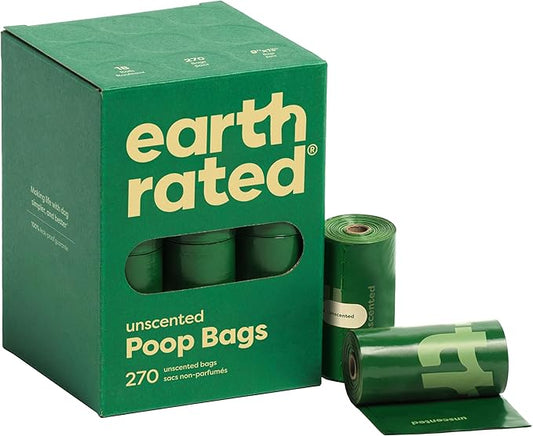 Earth Rated Poop Bags for Dogs, Guaranteed Leak Proof and Extra Thick Waste Bag Refill Rolls, Unscented, 270 Count-PurrikoPets