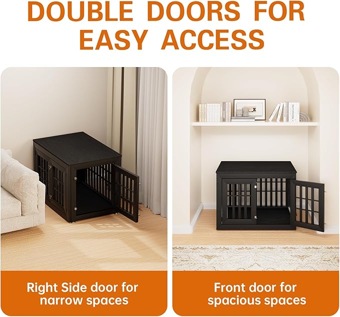 38" Heavy Duty Dog Crate Furniture for Small,Medium and Large Dogs,Rustic Wooden Dog Cage Kennel Indoor Furniture with Waterproof Top,Decorative Pet House Side End Table (Black)-PurrikoPets