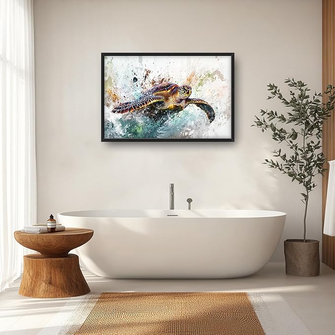 Extra Large Framed Sea Turtle Wall Art,Oversized Abstract Colorful Sea Nautical Wall Decor Pictures for Living Room,Canvas Print Painting Modern Artwork Bedroom Office Bathroom Home Decor 36L x24W-PurrikoPets