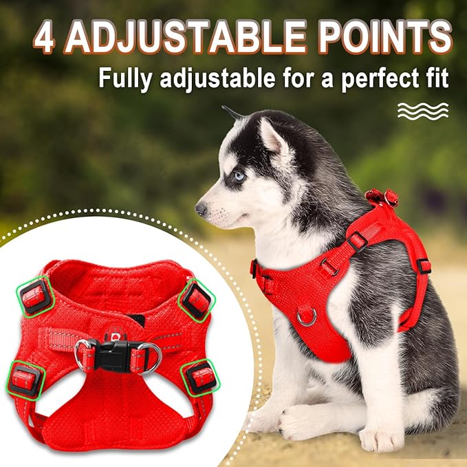 Dog Harness Step in Dog Vest Harness, Reflective Adjustable Puppy No Pull Harness Breathable Soft for Small and Medium Dogs Cats, Red, S-PurrikoPets