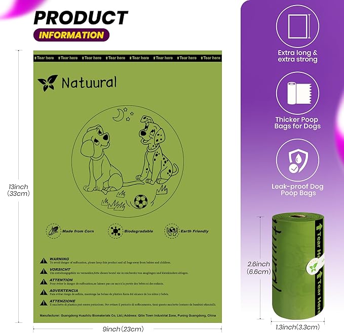 Dog Poop Bags-150 Counts with Holder (10 Rolls), Biodegradable Poop Bags, Eco-friendly and Easy to Open, Thick Dog Waste Bags (Green)-PurrikoPets