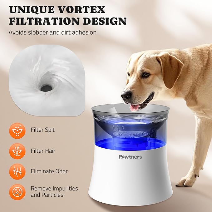Dog Water Fountain with Vortex Filtration Design, 3.5L/123oz Elevated Dog Water Bowl for Large Medium Dogs & Cats, Automatic No Spill Water Dispenser with Deep Drinking Area and Ultra-Quiet Pump-PurrikoPets
