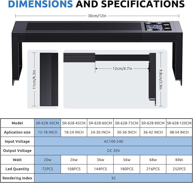 24/7 LED Aquarium Light for 12-18 Inch Fish Tank, Fish Tank Light for Plants, Auto On Off with Timer, 9 Colors, Adjustable Brightness, Daylight & Moonlight, DIY and Nature Weather Mode, 20W-PurrikoPets