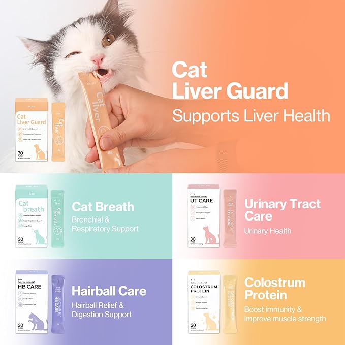Dr.by Cat Liver Guard Squeezable Liver Supplement for Cats Feline Hepatic Support with Milk Thistle, Artemisia annua(SPB-201), Taurine lickable Formula Individually Packaged-PurrikoPets