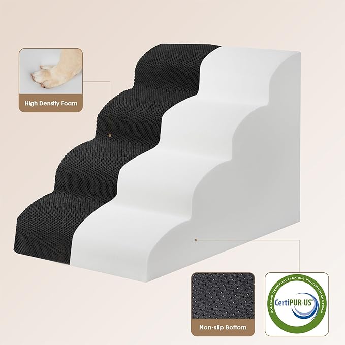 EHEYCIGA Curved Dog Stairs Ramp for High Beds 19.7" H, 4-Step Dog Steps for Small Dogs and Cats, Pet Stairs for High Bed Climbing, Non-Slip Balanced Pet Step Indoor, Black-PurrikoPets