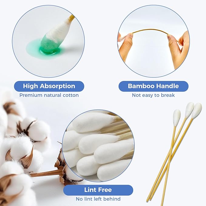 GOLD HONEY 6 Inch Large Cotton Swabs, 100PCS Dog Ear Swabs with Bamboo Handle for Dogs, Pet-Specific, Gentle Design, Lint-Free, Canine Cotton Stick Ear Cleaning-PurrikoPets