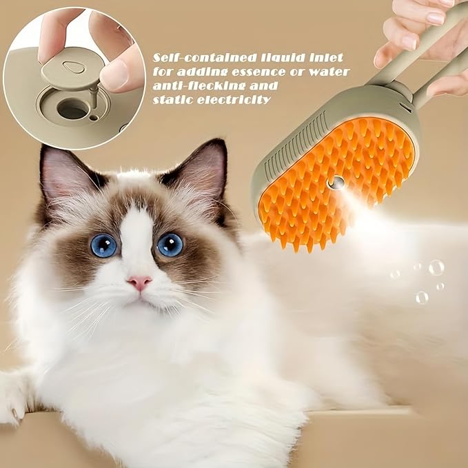 4 in 1 Pet Steam Brush, Cat Steam Brush, Quick & Easy Pet Hair Remover, Massaging & Deshedding - Anti-Static, Moisturizing, USB Rechargeable for Dogs & Cats (White)-PurrikoPets