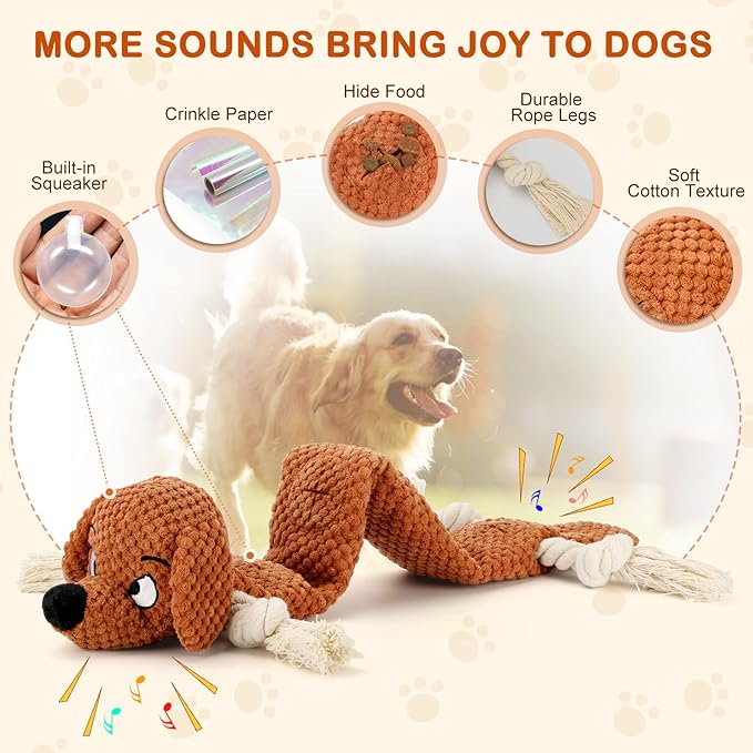 Dog Toys,Squeaky Dog Chew Toy with Crinkle Paper,Interactive Tough Plush Rope Toys for Small Medium Large Dogs with Gift Boxes-PurrikoPets
