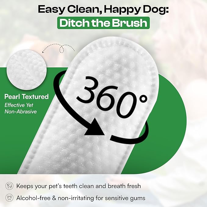 Dog Teeth Cleaning Wipes, Fights Plaque, Freshens Breath & Promotes Gum Health, No-Rinse Finger Toothbrush, Gentle & Naturally Safe, Completes Your Dog Tooth Brushing Kit, 50 Count-PurrikoPets