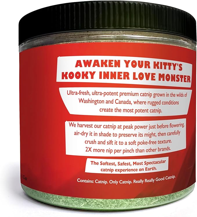 Fiend Catnip Safety-Cut 100% Pure Potent Fine Cat Nip for Cats & Kittens – Ultra Potent, North American – 1 Cup (34.5g) Canister – Go Ahead, Create a Monster!-PurrikoPets